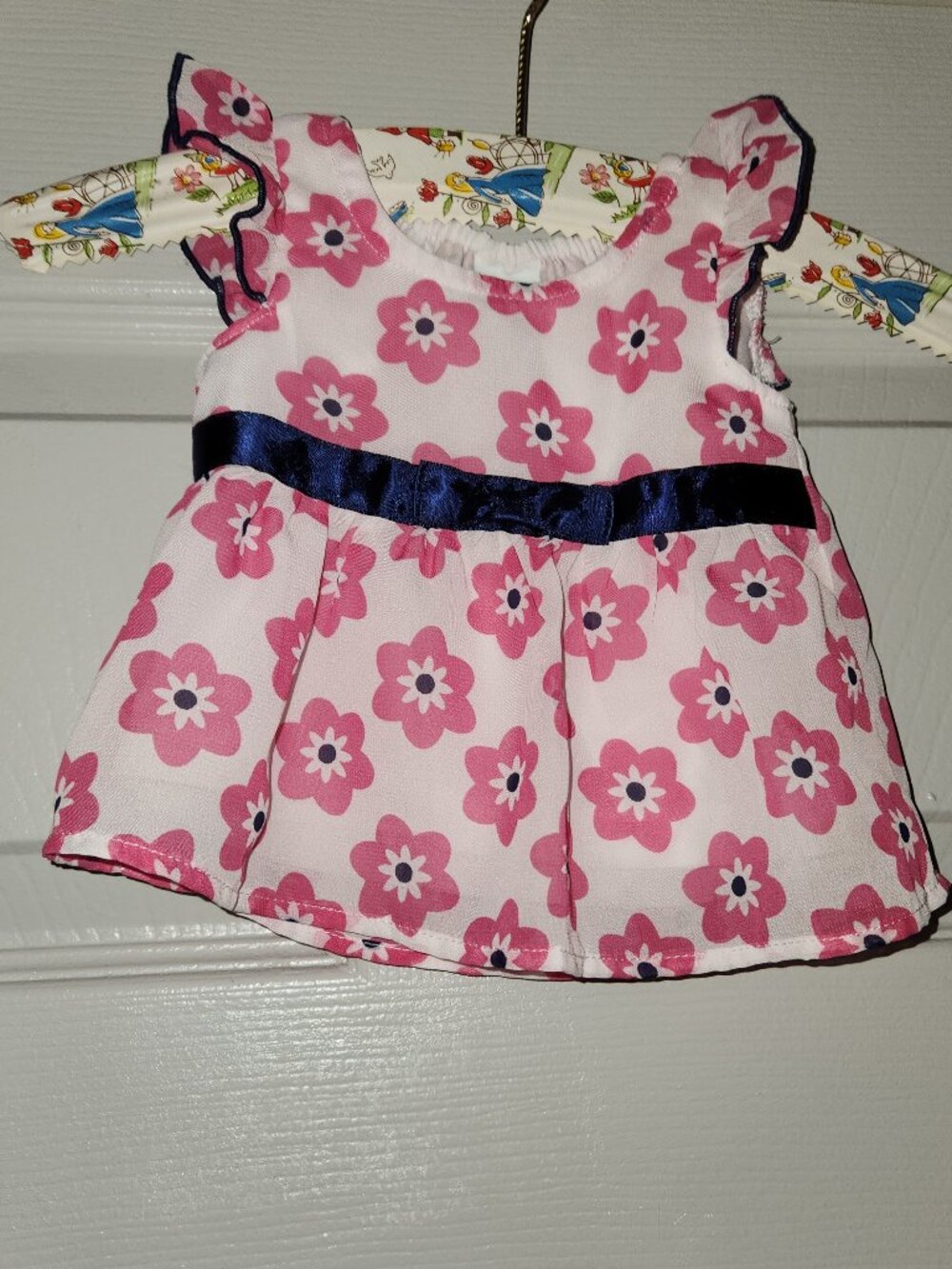 Healthtex Baby Newborn Pink Floral Dress Blue Ribbon Sleeveless Outfit